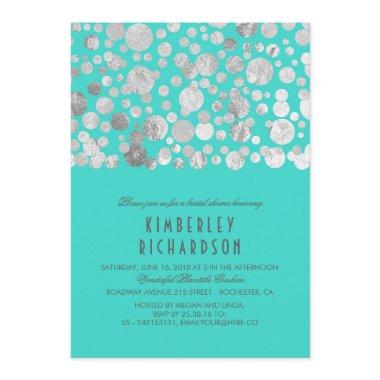 Faux Silver Foil Confetti Teal Bridal Shower Invitations