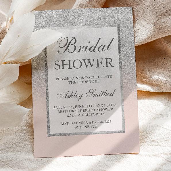 Faux silver glitter blush elegant Bridal shower Invitations