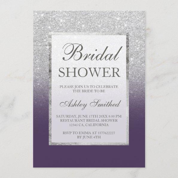 Faux silver glitter purple elegant Bridal shower Invitations