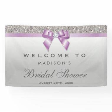 Faux Silver Sequin Lilac Diamond Bow Bridal Shower Banner