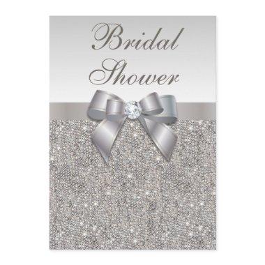 Faux Silver Sequins and Bow Bridal Shower Invitations