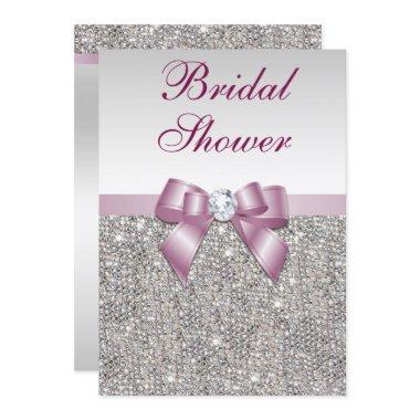 Faux Silver Sequins Burgandy Bow