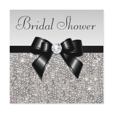 Faux Silver Sequins Chic Black Bow