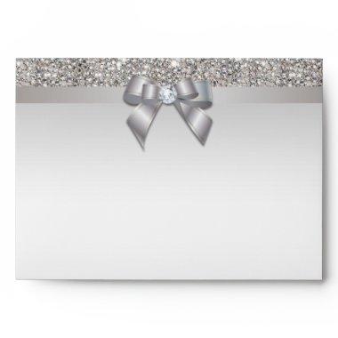 Faux Silver Sequins Diamonds and Bow Envelope