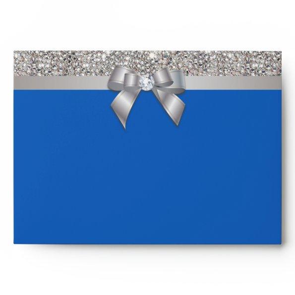 Faux Silver Sequins Diamonds Bow Denim Blue Envelope