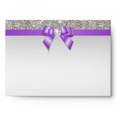 Faux Silver Sequins Diamonds Lavender Bow Envelope