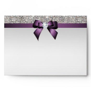 Faux Silver Sequins Diamonds Purple Bow Envelope