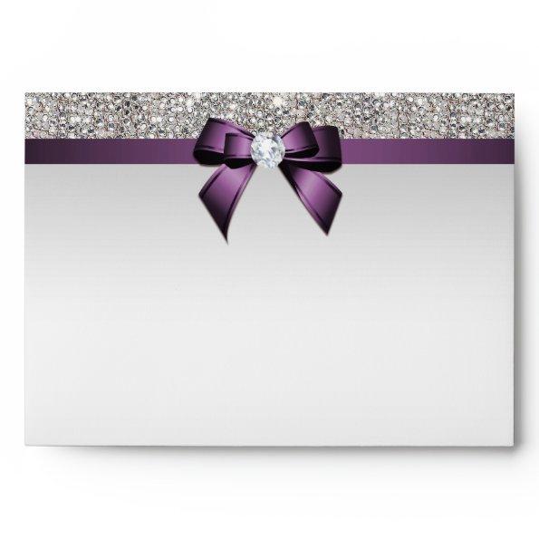 Faux Silver Sequins Diamonds Purple Bow Envelope
