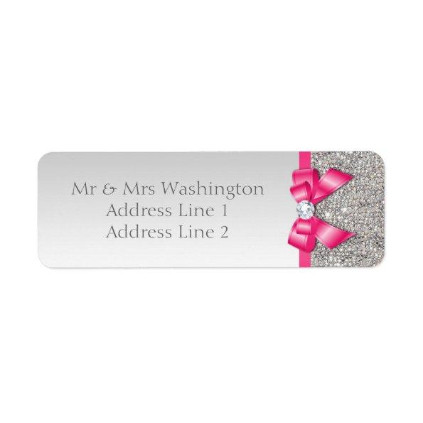 Faux Silver Sequins Hot Pink Bow and Diamond Label