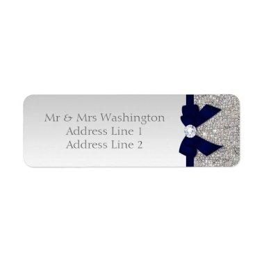 Faux Silver Sequins Navy Bow and Diamond Label