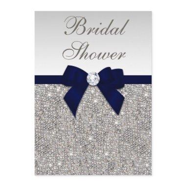 Faux Silver Sequins Navy Bow