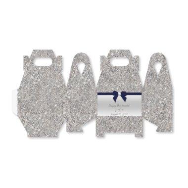 Faux Silver Sequins Navy Bow Favor Boxes