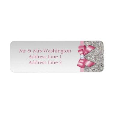 Faux Silver Sequins Pink Bow and Diamond Label