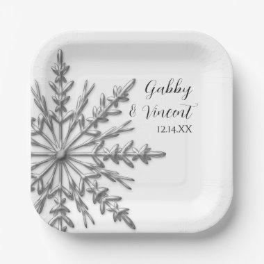 Faux Silver Snowflake Winter Wedding Paper Plates