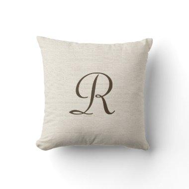 Faux Textured Rustic Burlap Monogram Square Throw Throw Pillow