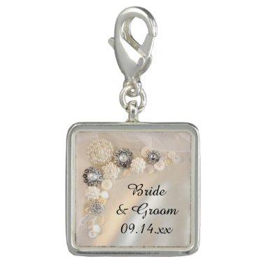 Faux White Pearl and Diamond Buttons Wedding Charm