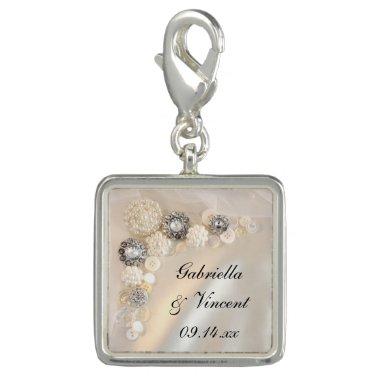 Faux White Pearl and Diamond Buttons Wedding Charm