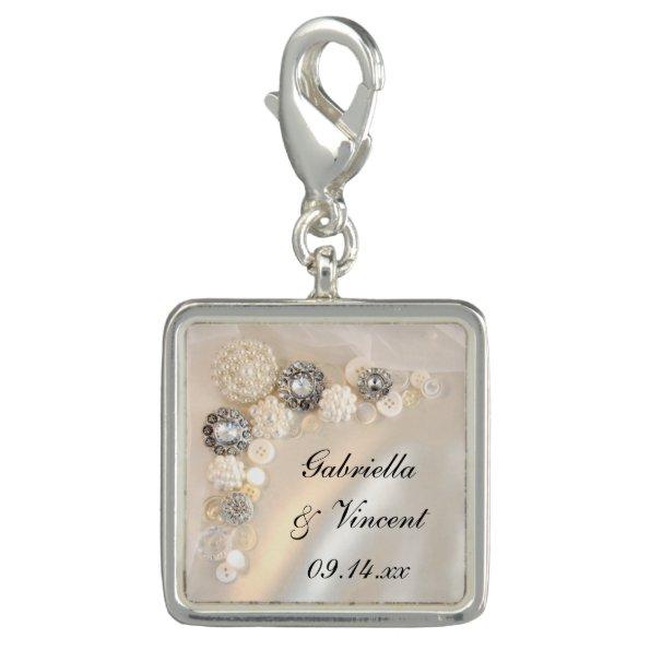 Faux White Pearl and Diamond Buttons Wedding Charm