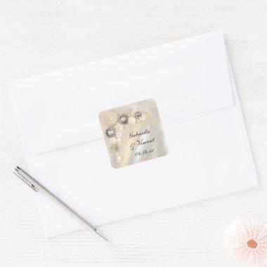 Faux White Pearl and Diamond Buttons Wedding Square Sticker