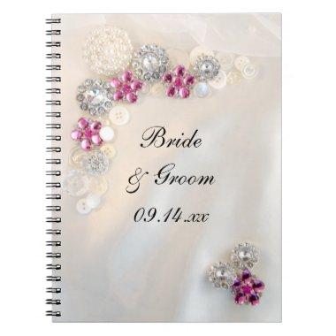 Faux White Pearl and Pink Diamond Buttons Wedding Notebook