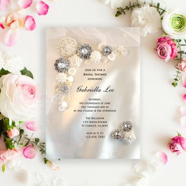 Faux White Pearl Diamond Buttons Bridal Shower Invitations