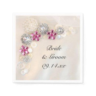 Faux White Pearls and Pink Diamond Buttons Wedding Napkins
