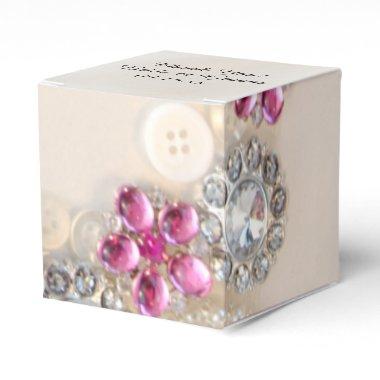 Faux White Pearls Pink Diamond Buttons Wedding Favor Boxes