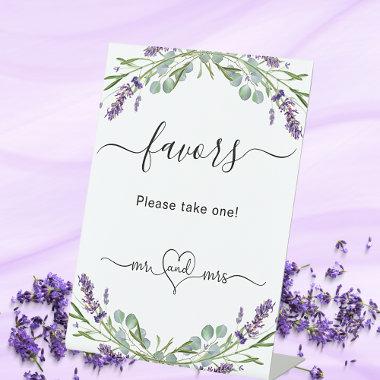 Favor party lavender violet floral eucalyptus pedestal sign