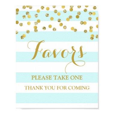 Favors Baby Shower Sign Blue Stripe Gold Confetti