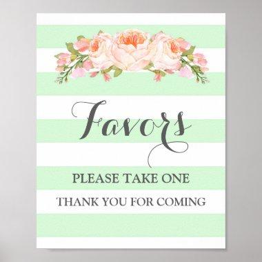 Favors Baby Shower Sign Mint Flowers Stripes