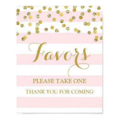 Favors Baby Shower Sign Pink Stripes Gold Confetti