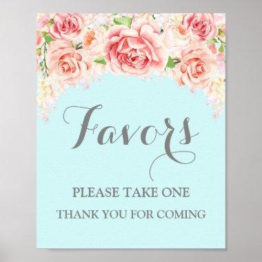 Favors Baby Shower Sign Pink Watercolor Blue