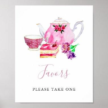 Favors Bridal Shower Tea Party Pink Watercolor Poster