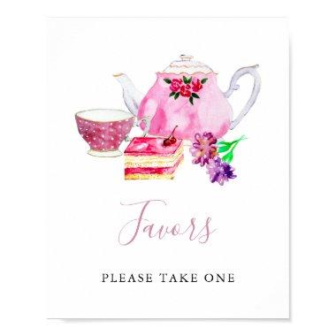 Favors  Tea Party Pink Watercolor Poster