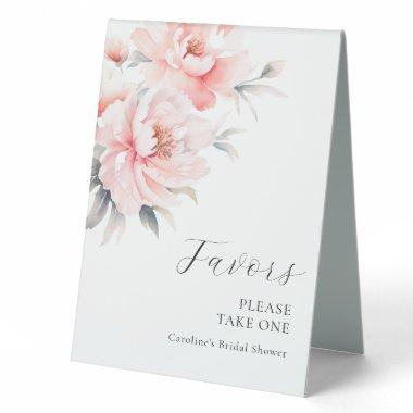FAVORS Floral Peonies Blush Pink BRIDAL SHOWER Table Tent Sign