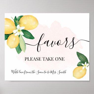 Favors Please One Take Lemons Pink Bridal Wedding Poster