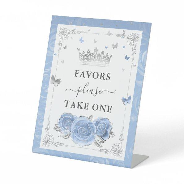 Favors Please Take One Baby Blue Rose Silver Crown Pedestal Sign