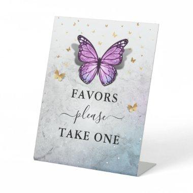 Favors Please Take One Gold and Purple Butterfly Pedestal Sign