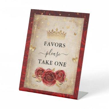 Favors Please Take One Red Roses Gold Crown Pedestal Sign