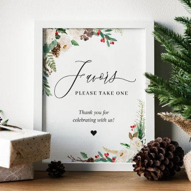 Favors Please Take One Rustic Winter Ivory Floral Poster