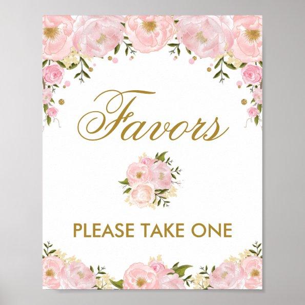 Favors Sign Pink Gold Flower Wedding Bridal Shower