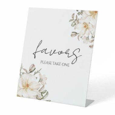 Favors White Floral  Modern Script Pedestal Sign