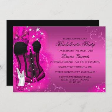 Feather Corset Pink Bachelorette Party Invite