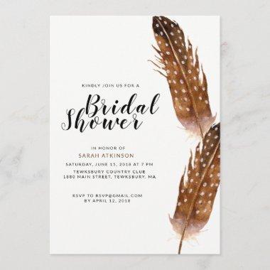 Feather Watercolor Bridal Shower Invitations