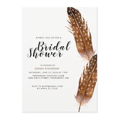 Feather Watercolor Bridal Shower Invitations