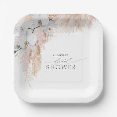 Feathery Pampas Grass White Orchids Bridal Shower Paper Plates