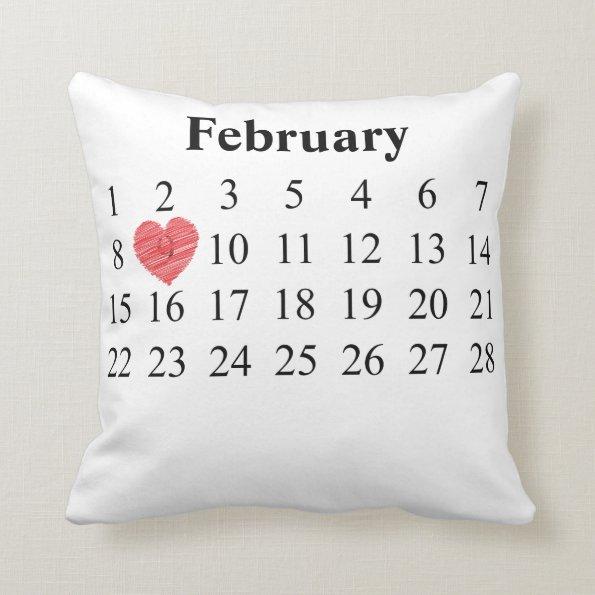 February Calendar - Move Heart over YOUR Day Throw Pillow