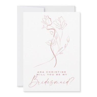 Feminine Art Blush Pink Flower Bridesmaid Proposal Invitations