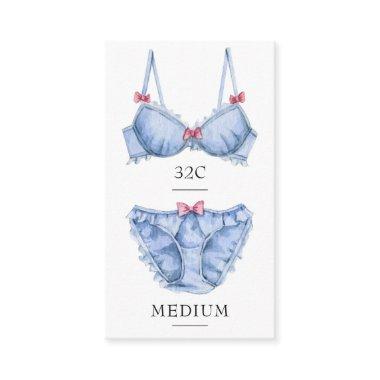 Feminine Blue Lingerie Size Insert Card