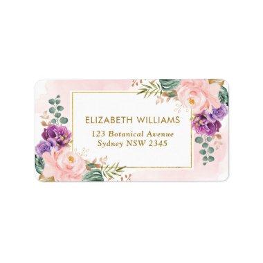 Feminine Blush Purple Tropical Bohemian Flowers Label